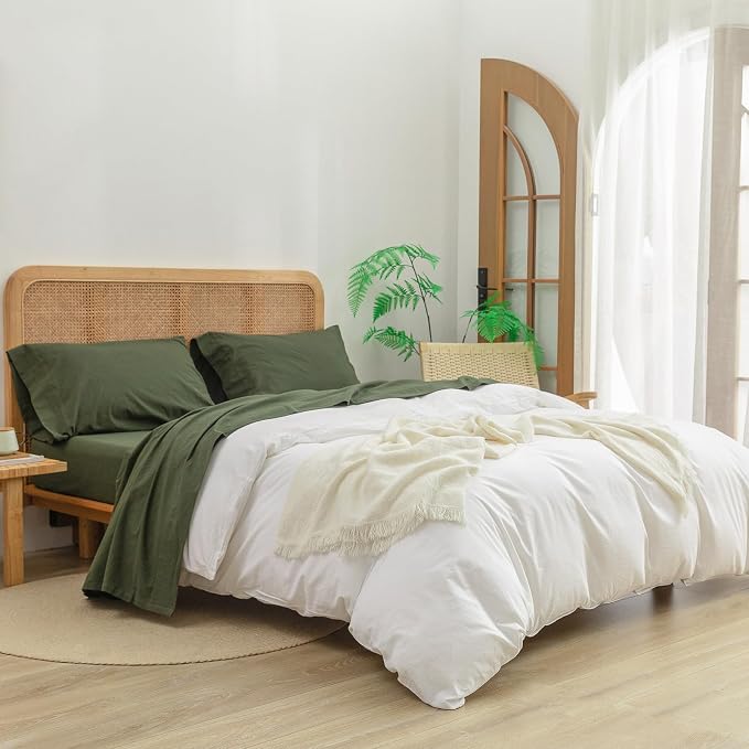 BESTOUCH Flat Sheet Only 100% Washed Cotton Linen Feel Wrinkle-Free, - Image 6