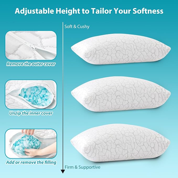 Cooling Pillows for Sleeping 2 Pack, Standard Size Adjustable Shredded Memory - Image 5