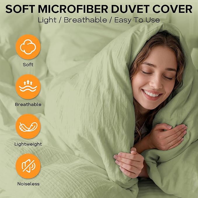 Cozyide Green Twin Duvet Cover, 2 Pieces Bedding Duvet Covers, Soft Breathable - Image 4