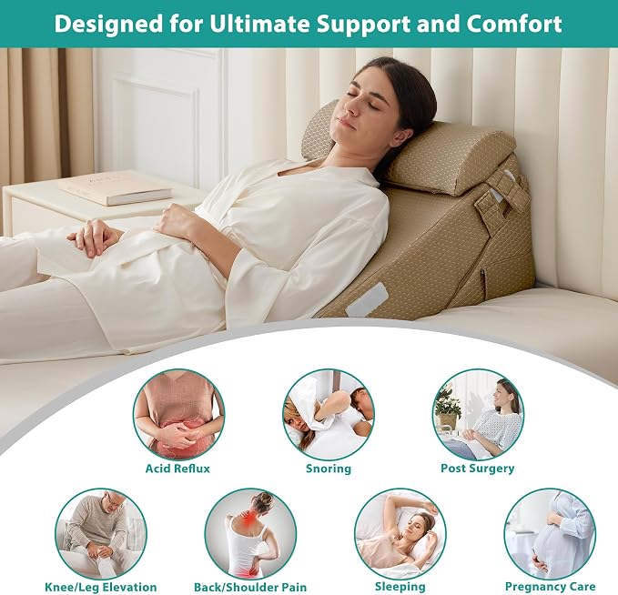 Bedluxe 3Pcs Orthopedic Bed Wedge Pillow Set, Foam Wedge Pillow Post Surgery - Image 4