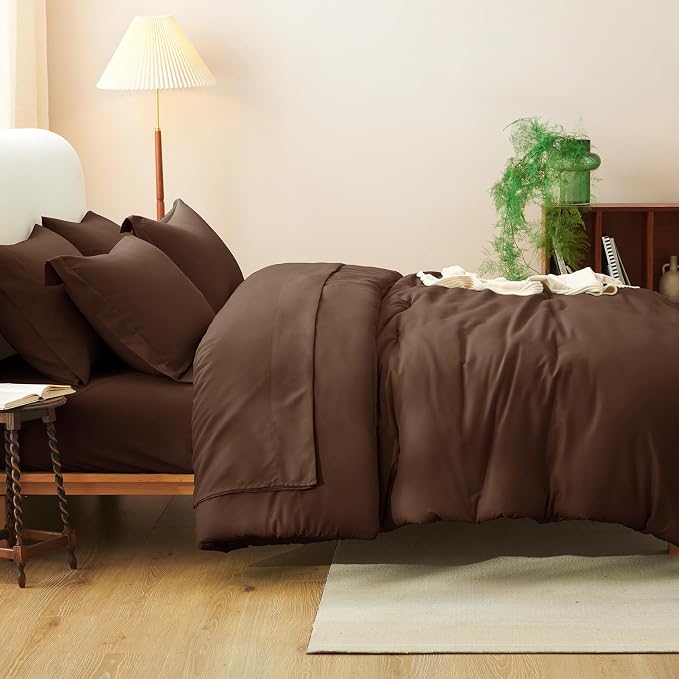 CozyLux Oversized Queen Comforter Set Brown, 7 Pieces Bed in a Bag Comforter Set - Image 6
