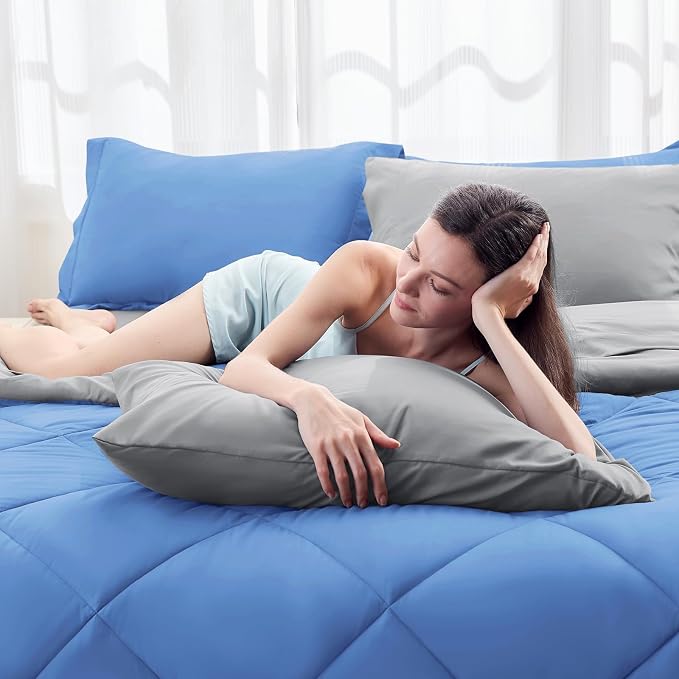 HEVUMYI Royal Blue & Light Grey Queen Comforter Set - Image 6