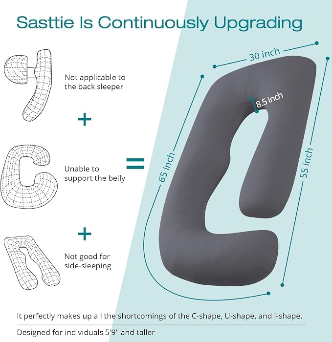 Sasttie Pregnancy Pillows for Sleeping, Jumbo U Shaped Cooling Full Body Pillow - Image 4