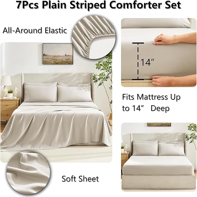 CozyLux Queen Comforter Set Beige, 7 Pieces Bed in a Bag, All Season Bedding - Image 5