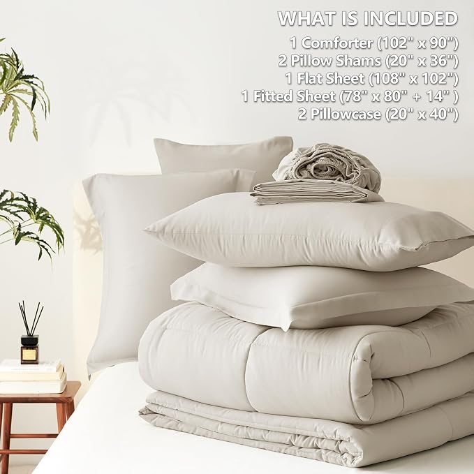 CozyLux King Size Comforter Set Oatmeal - Image 7
