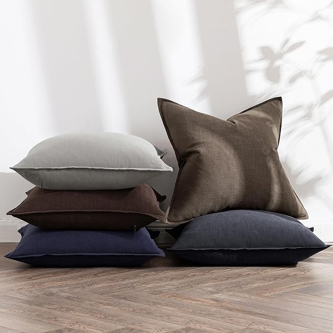MIULEE Decorative Linen Euro Sham Pillow Covers 24x24 Inch CoffeeBoho Farmhouse - Image 5