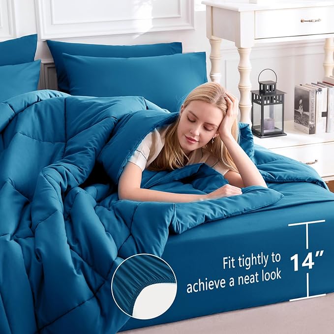 CozyLux Full Size Comforter Sets Teal, 7 Pieces Bed in a Bag, Teal Comforter - Image 5