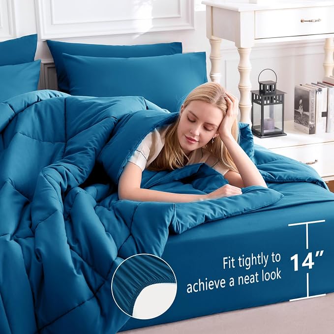 CozyLux King Size Comforter Set Teal, 7 Pieces Bed in a Bag, Teal Comforter - Image 5