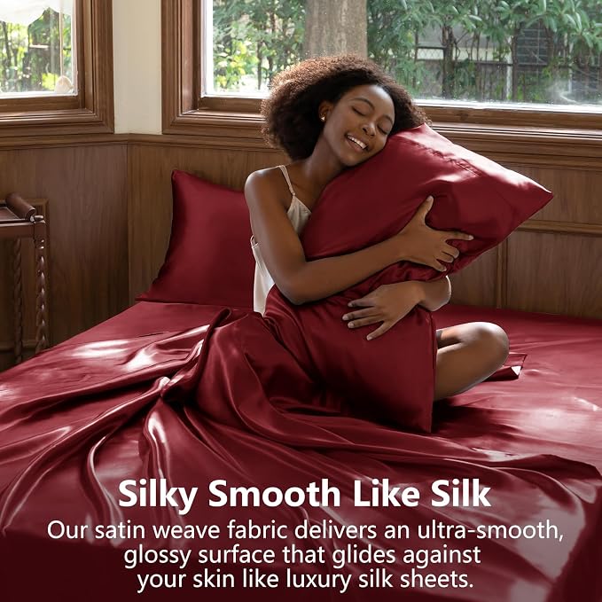 CozyLux Satin Sheets Queen Size Bed Set - Image 3