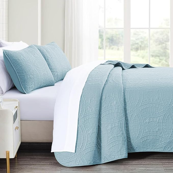 akkialla Twin Quilt Bedding Set, Sky Blue Ultrasonic Quilt Set, Lightweight - Image 4