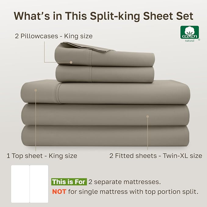 California Design Den Soft 100% Cotton Bed Sheets Split King Set, 400 TC Good - Image 4