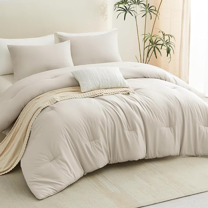 CozyLux Oversized King Comforter Set Beige, 3 Pieces 120x98 Solid Breathable - Image 5