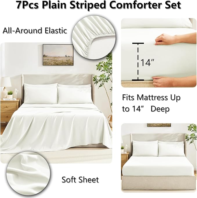 CozyLux Full Size Comforter Set Ivory, 7 Pieces Bed in a Bag, Ivory Comforter - Image 5