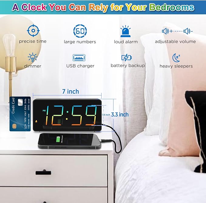 Peakeep Digital Alarm Clock for Bedroom Bedside, Extra Loud for Heavy Sleepers - Image 9
