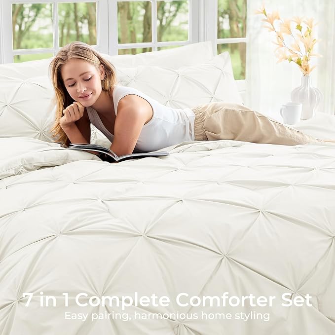 Sasttie California King Comforter Set, 7-Piece Bed in a Bag, Pintuck Bedding - Image 6