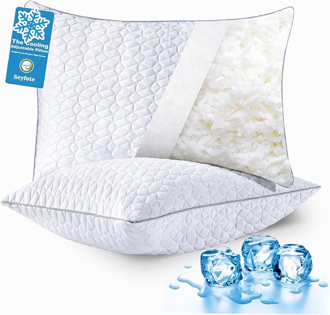 Cooling King Size Pillows Set of 2, Shredded Memory Foam Pillows, Adjustable by Seyfote