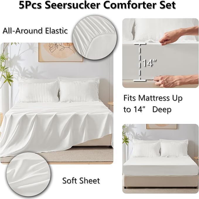 CozyLux Twin XL Seersucker Comforter Set - Image 5