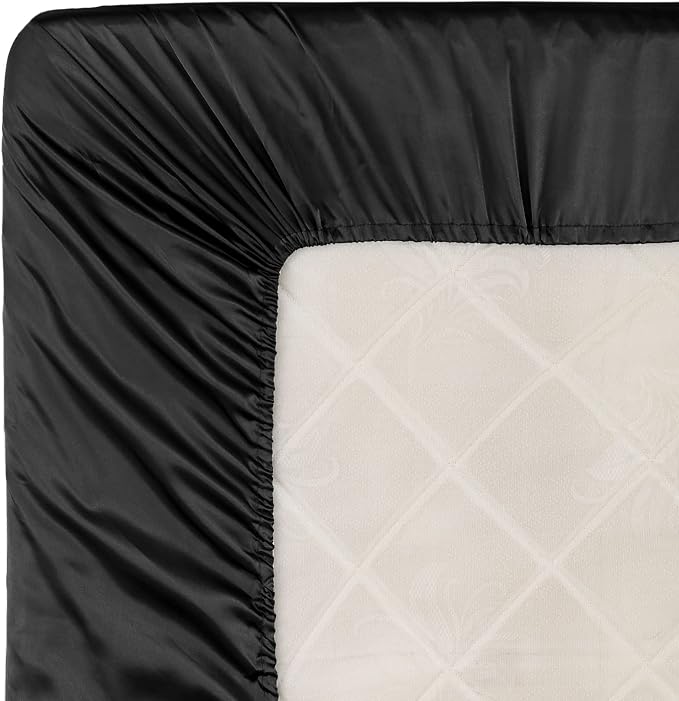 Homiest Black Satin Fitted Sheet Twin Size, Deep Pocket, Luxury & Ultra Soft - Image 6