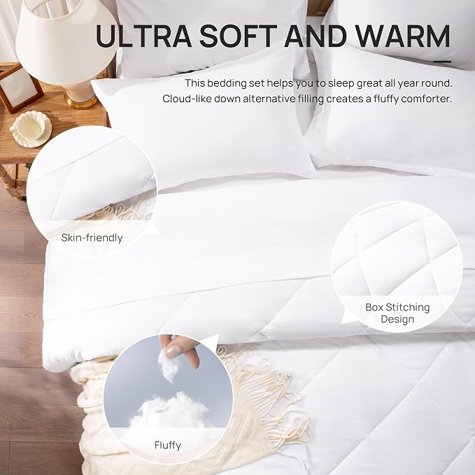 Love's cabin Twin XL Comforter Set White, 5 Pieces Twin XL Bed in a Bag - Image 5