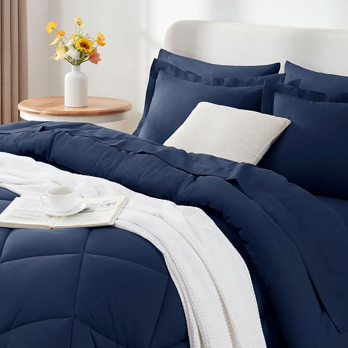 CozyLux Oversized Queen Comforter Set Navy Blue, 7 Pieces Bed in a Bag - Image 9