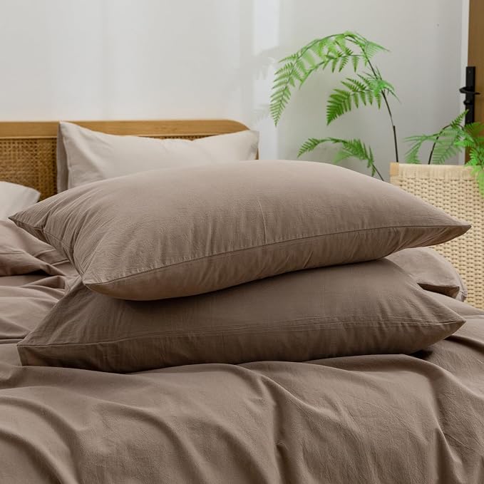 BESTOUCH Duvet Cover Set 100% Washed Cotton Linen Feel Super Soft Comfortable - Image 7