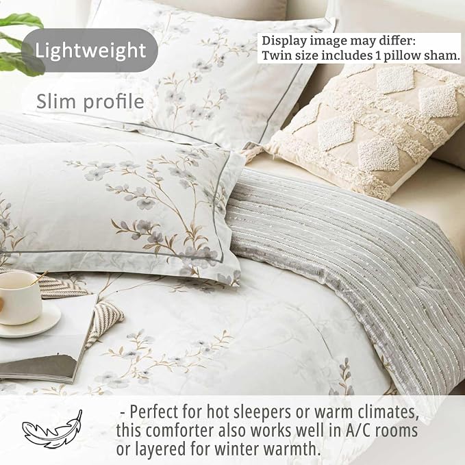 LEMIROE Vintage Botanical White Cotton Comforter Twin Size - Image 4