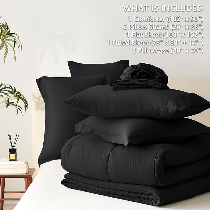 CozyLux King Size Comforter Set Black - Image 5