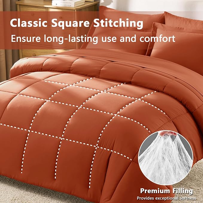 CozyLux Queen Comforter Set Terracotta - Image 6