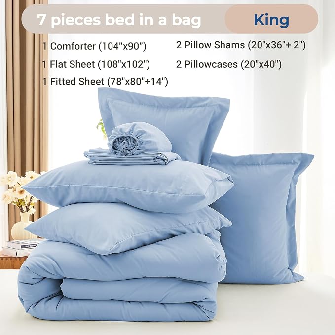 MUXHOMO 7 Pieces King Comforter Set, Soft Bed in a Bag King Size, All Season - Image 4