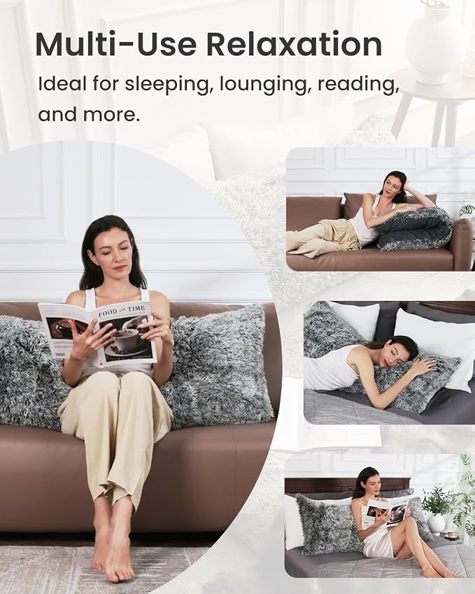 ZonLi Fuzzy Body Pillow Cover, Faux Fur Long Pillow Cover - Image 7