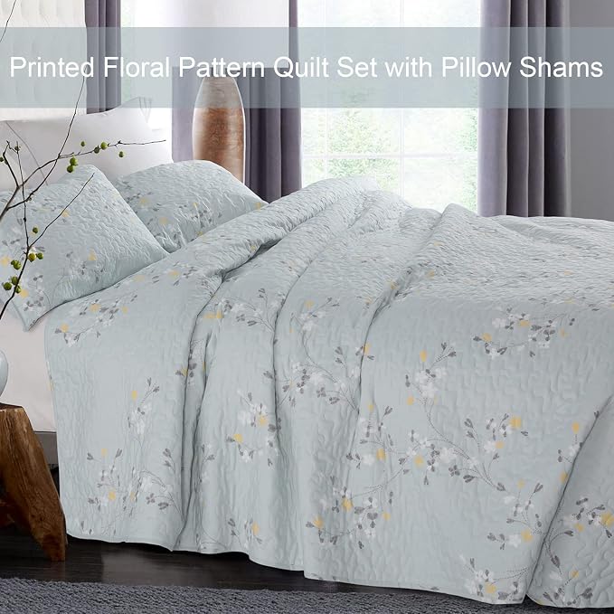 Exclusivo Mezcla Reversible Boho Quilts King Size, Light Blue Bedspreads - Image 2