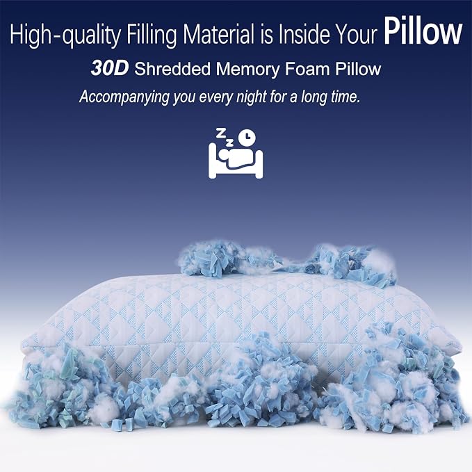 Memory Foam Pillows 2 Pack：Adjustable Loft Bed Pillows King Size Set of 2 - Image 2