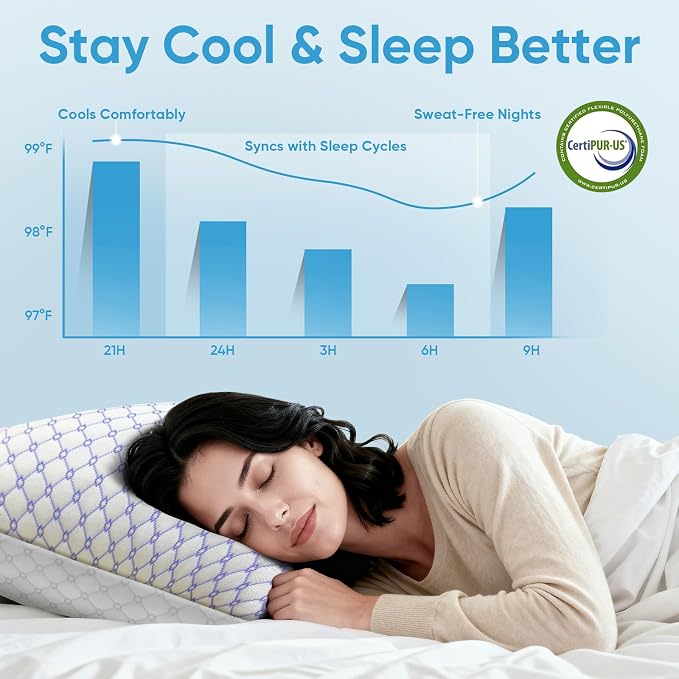 OAISZ Cooling Pillow Standard Size 2 Pack, Shredded Memory Foam Bed Pillows - Image 6