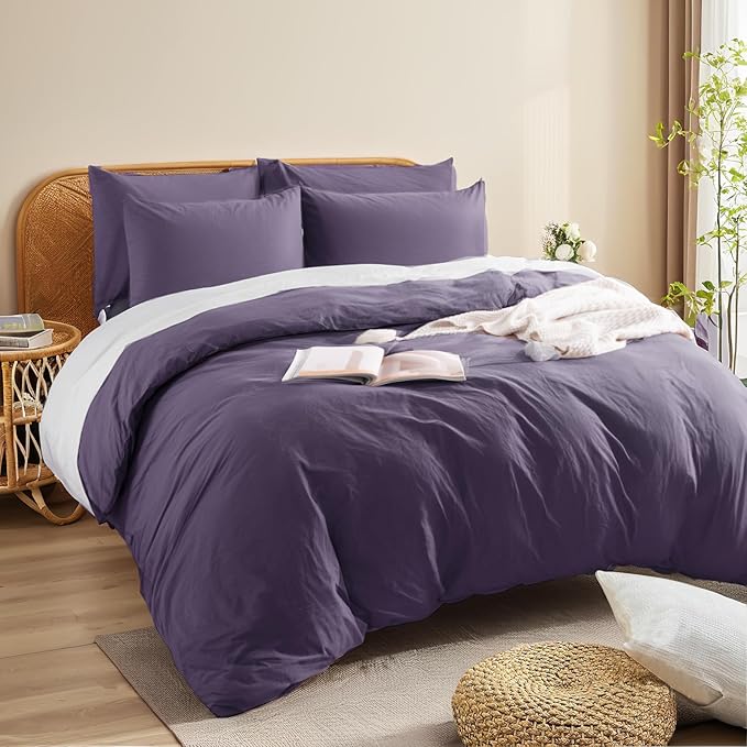 NEXHOME PRO 100% Washed Cotton Duvet Cover Queen Size, Ogranic Natural Linen - Image 2