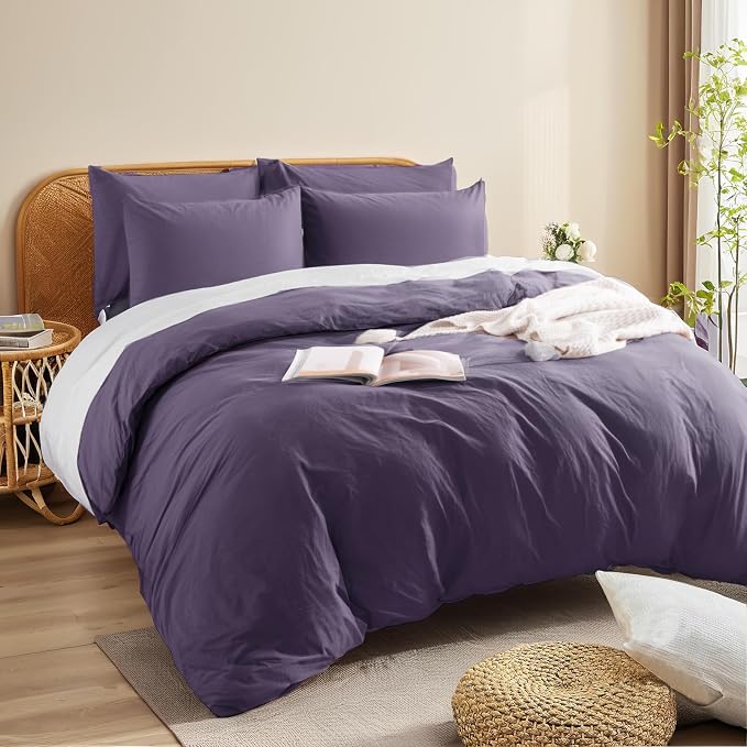 NEXHOME PRO 100% Washed Cotton Duvet Cover King Size, Ogranic Natural Linen - Image 4