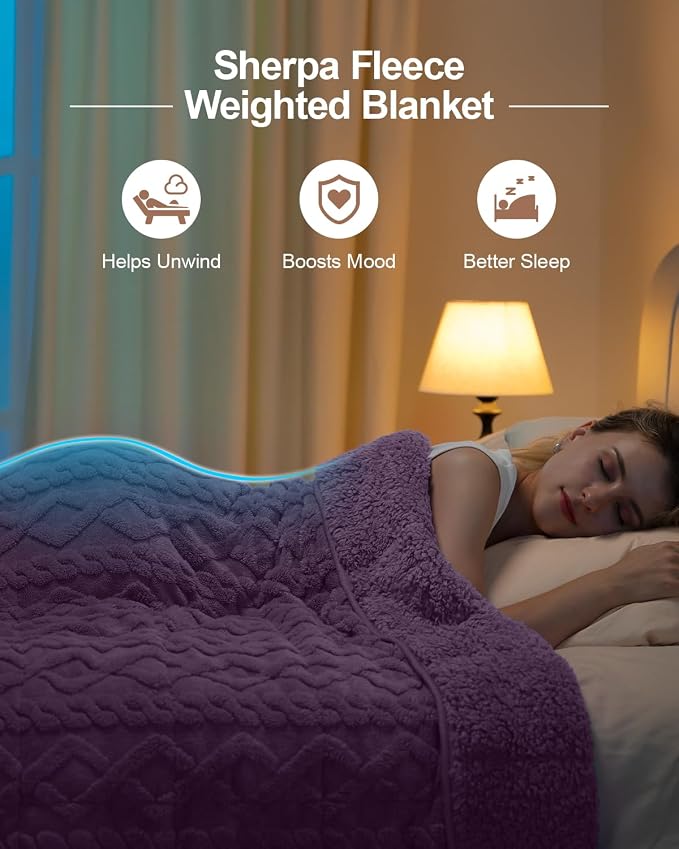 Super Fuzzy Soft Sherpa Fleece Weighted Blanket, 15 lbs Dual Sided Fluffy Heavy - Image 2