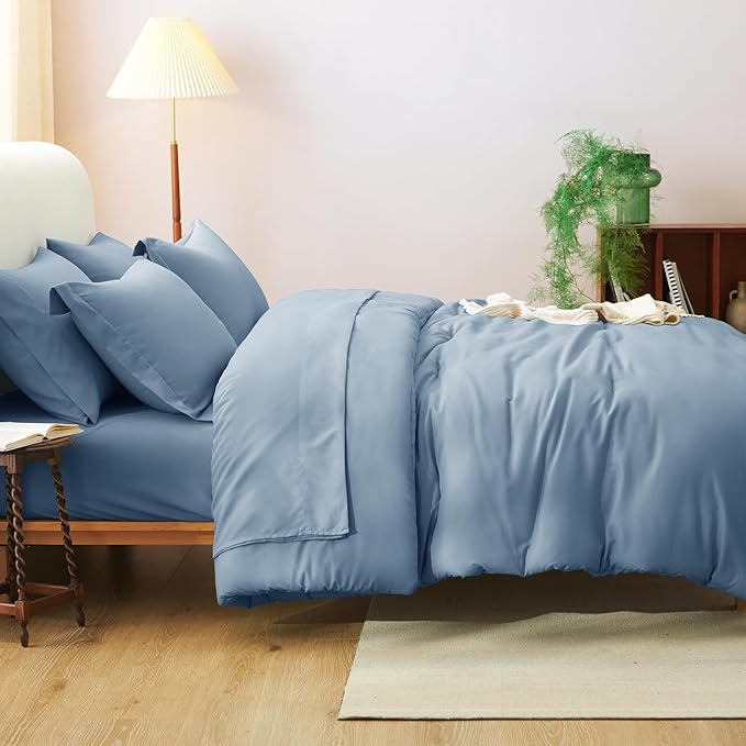 CozyLux Oversized Queen Comforter Set Grayish Blue, 7 Pieces Bed in a Bag - Image 8