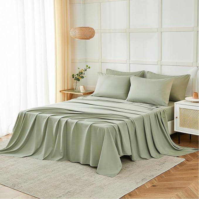 ILAVANDE Sage King Size Sheets Set 6 Piece, Super Soft 1800 Series Microfiber - Image 6