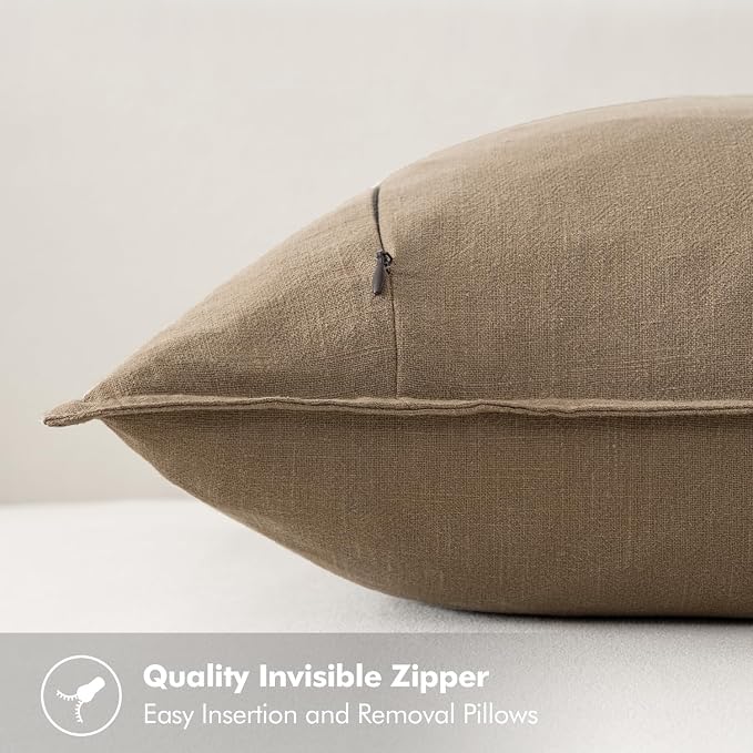 MIULEE Decorative Linen Euro Sham Pillow Covers 24x24 Khaki Boho Farmhouse - Image 3