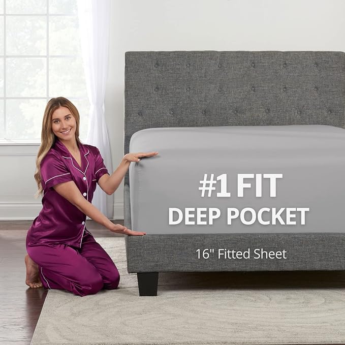 King Fitted Sheet King Size Fitted Sheet Only Deep Pocket – Real 16” Fitted Bed by DeaLuxeBedding