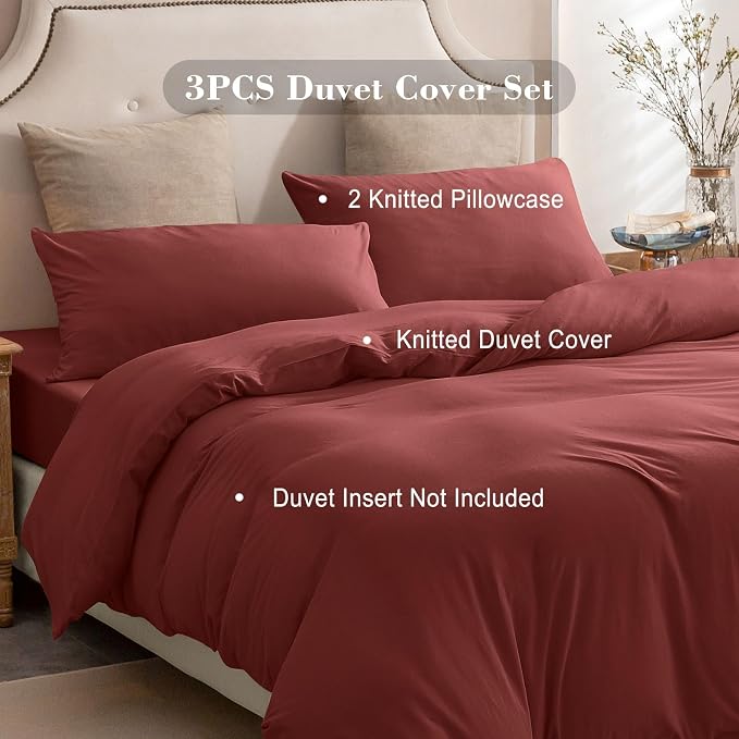 PURE ERA Jersey Knit Duvet Cover Set 100% T-Shirt Cotton Super Soft Comfy 3pc - Image 3
