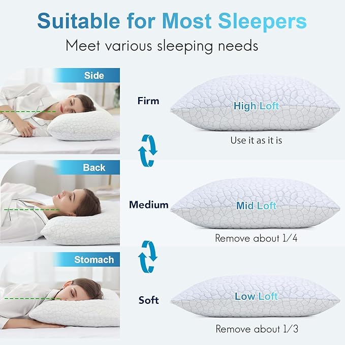 QUTOOL Cooling Pillow for Sleeping, CertiPUR-US Shredded Memory Foam King - Image 5