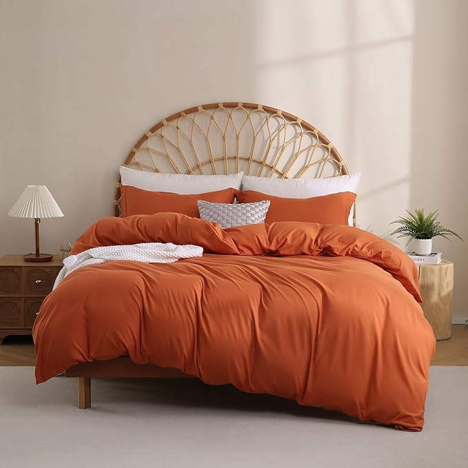 JSD Burnt Orange Duvet Cover Set King Size, 3 Piece Duvet Cover by JSD