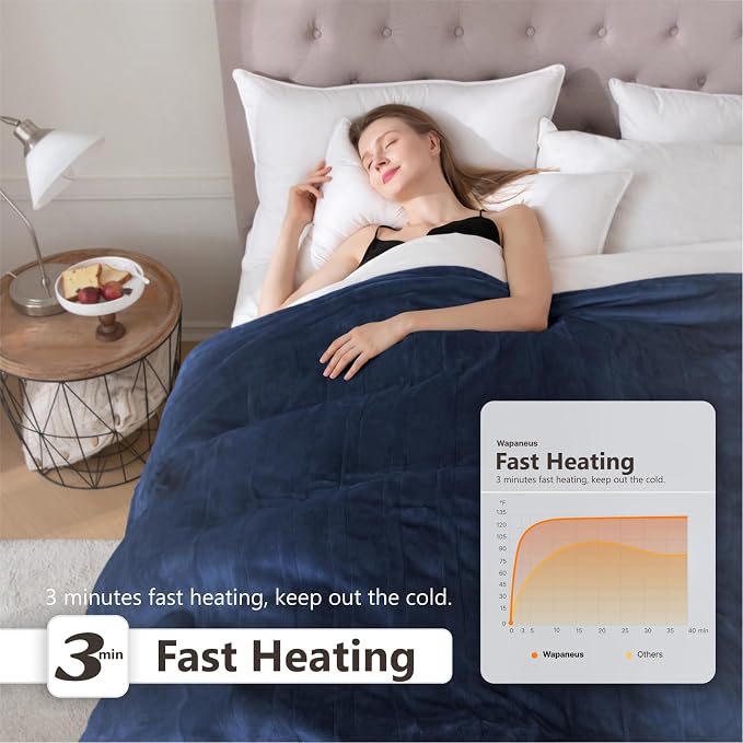 Wapaneus Heated Blanket Electric Blanket 72" x 84" Full Size - Image 3