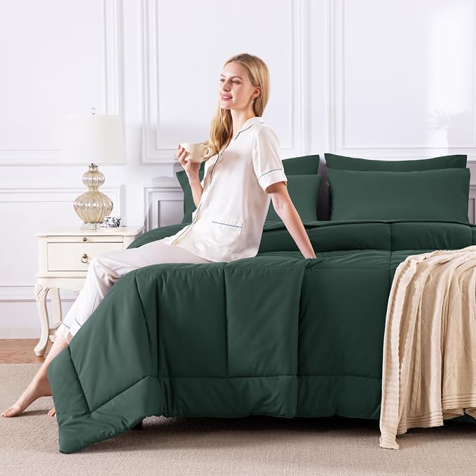 CozyLux Full Size Comforter Sets Forest Green, 7 Pieces Bed in a Bag, All - Image 7