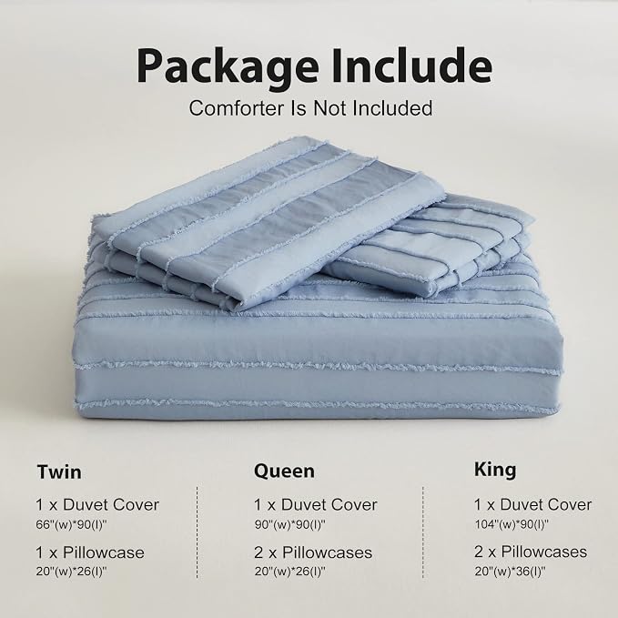 WARMDERN Blue Striped Duvet Cover Set, Boho Textured Tufted Bedding, 2 Piece - Image 6