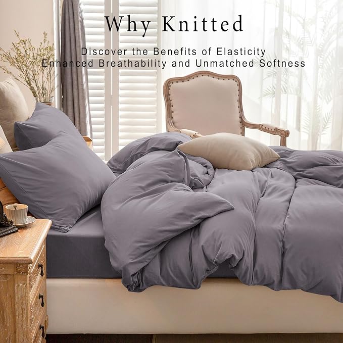 PURE ERA Jersey Knit Duvet Cover Set 100% T-Shirt Cotton Super Soft Comfy 3pc - Image 3