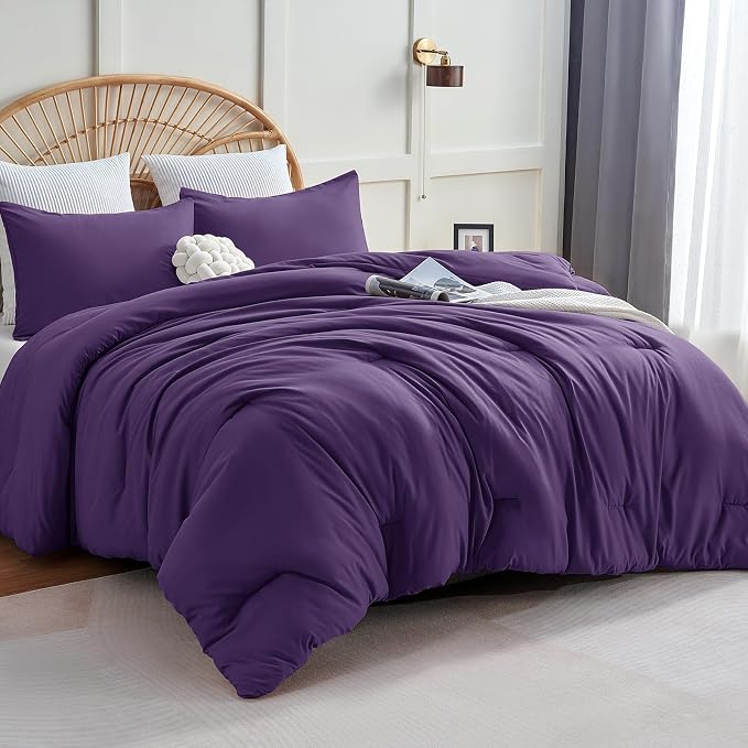 CozyLux Queen Comforter Set Purple, 3 Pieces Solid Comforters Queen Size by CozyLux