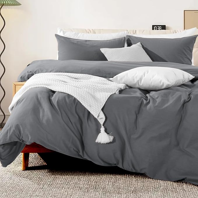NEXHOME PRO Cotton Duvet Cover Queen Size Linen Look Textured Organic Natural - Image 3