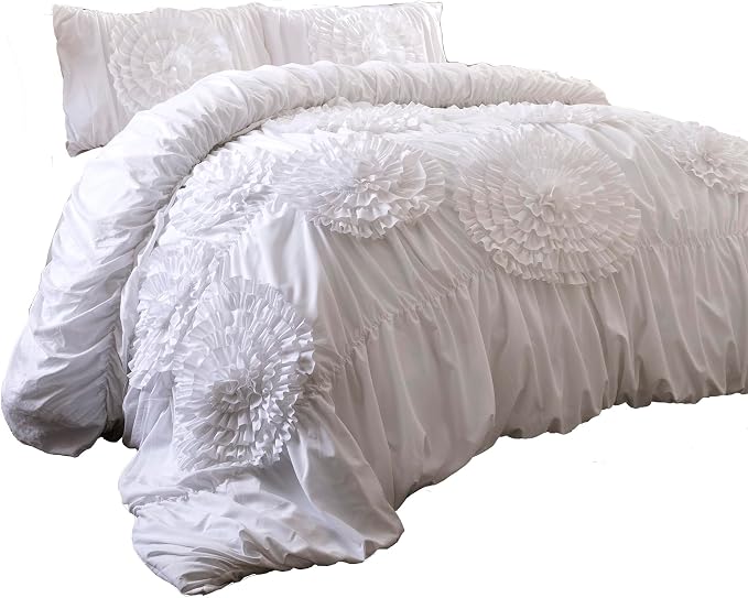 Lush Décor Serena 3 Piece Ruched Flower Comforter Set - Image 8